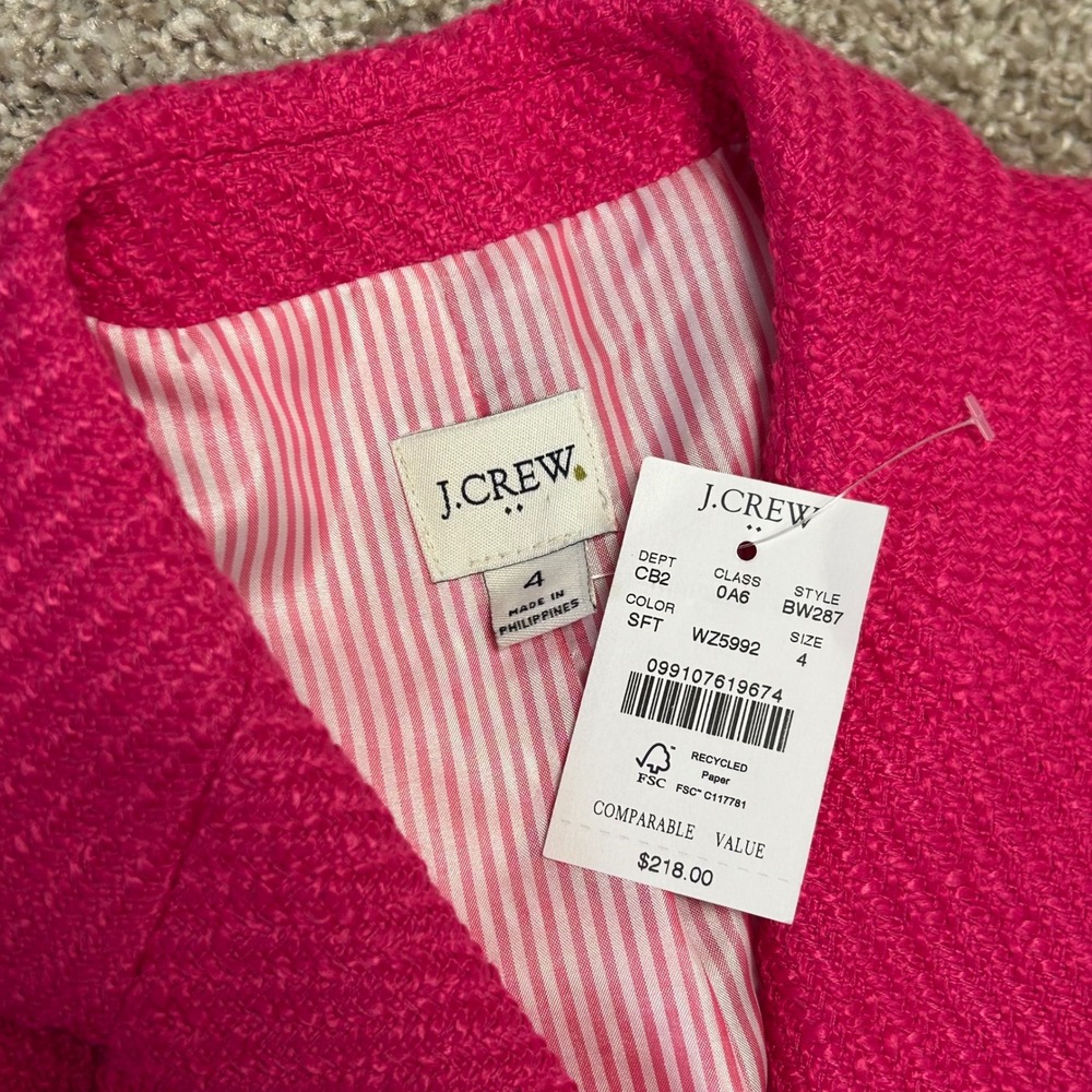 NWT J.Crew Tweed Schoolboy Blazer Sweet Fuchsia Women Size 4 Pink‎ BW287 Classic - Picture 9 of 11